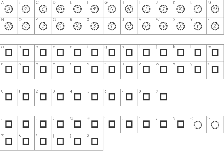 KR Ring O' Shams font character map preview