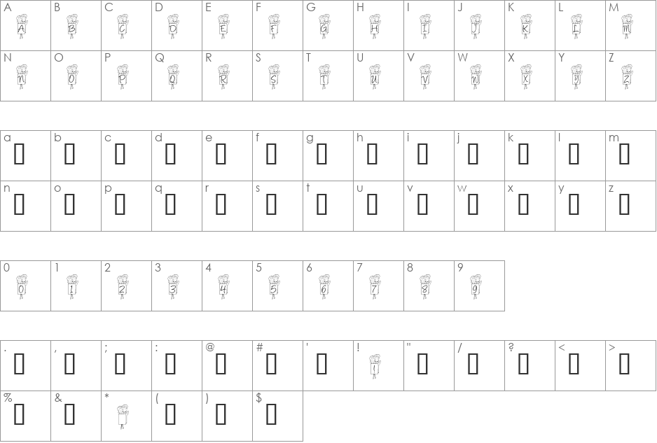 KR Ronny's Rose font character map preview