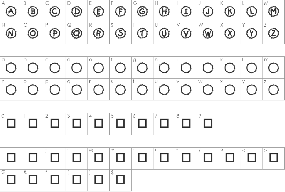 KR Sami's Mark font character map preview