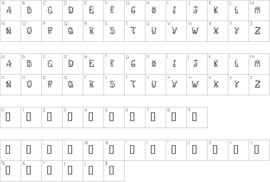 KR Sara's New Kitten font character map preview