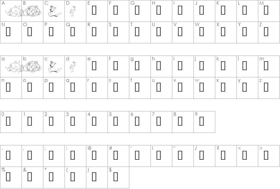 KR Scrappin Bears font character map preview