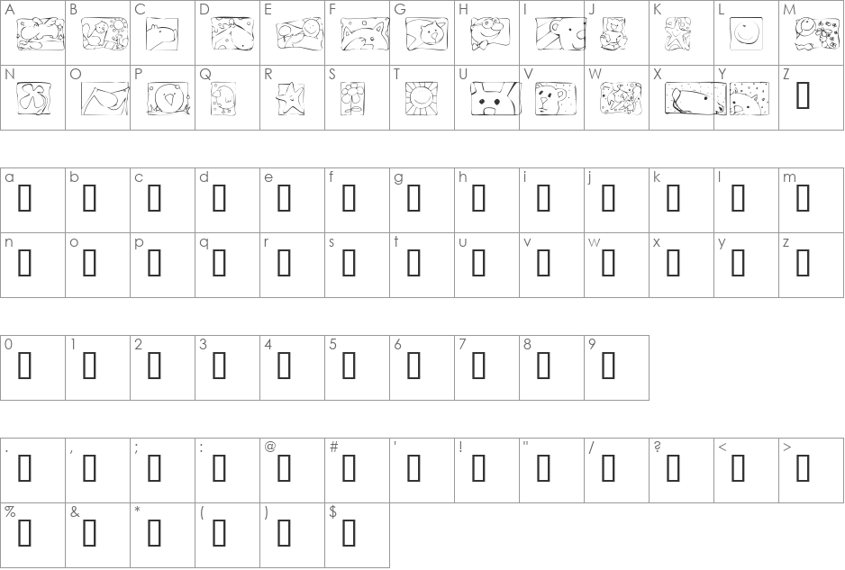 KR Scrappin Squares font character map preview