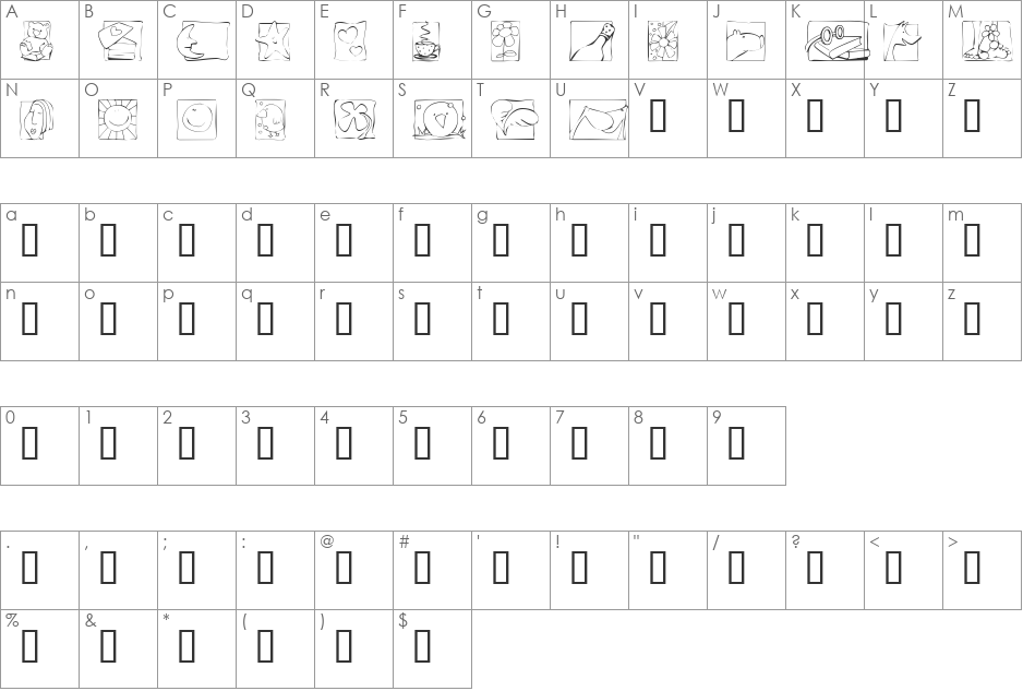 KR Scraps font character map preview