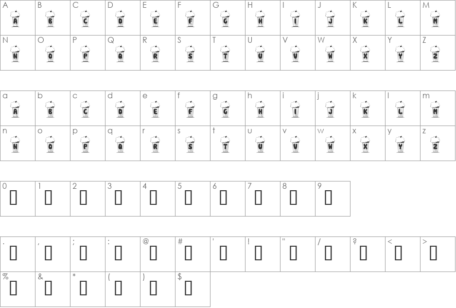 KR Shake font character map preview