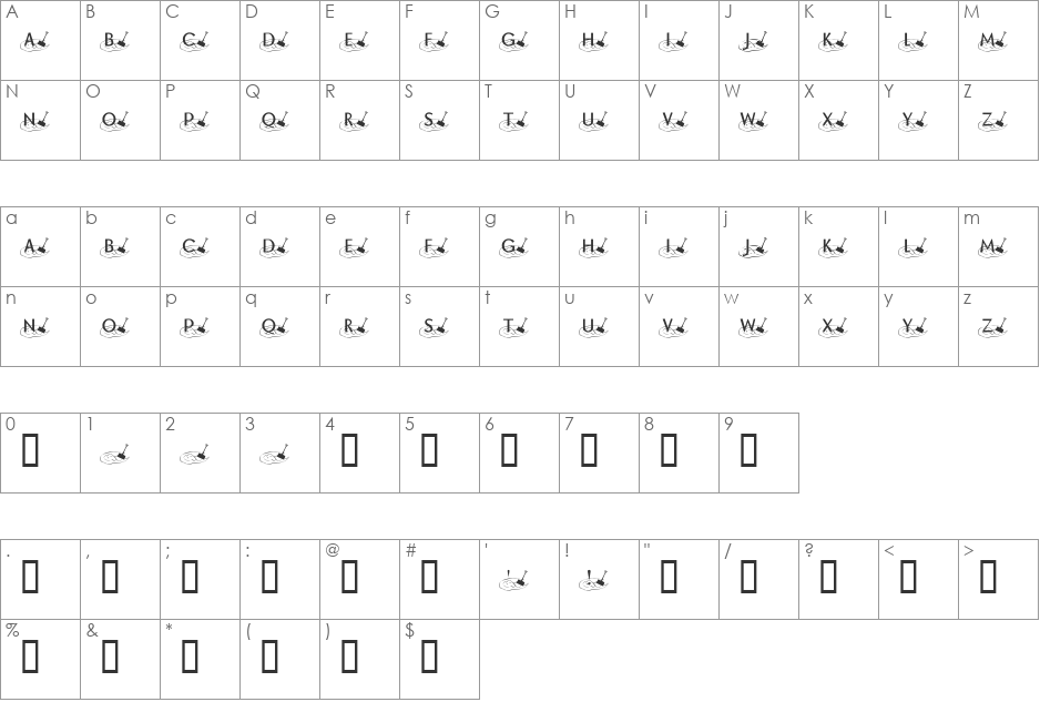 KR Shovelin font character map preview