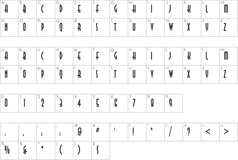 Astrid font character map preview