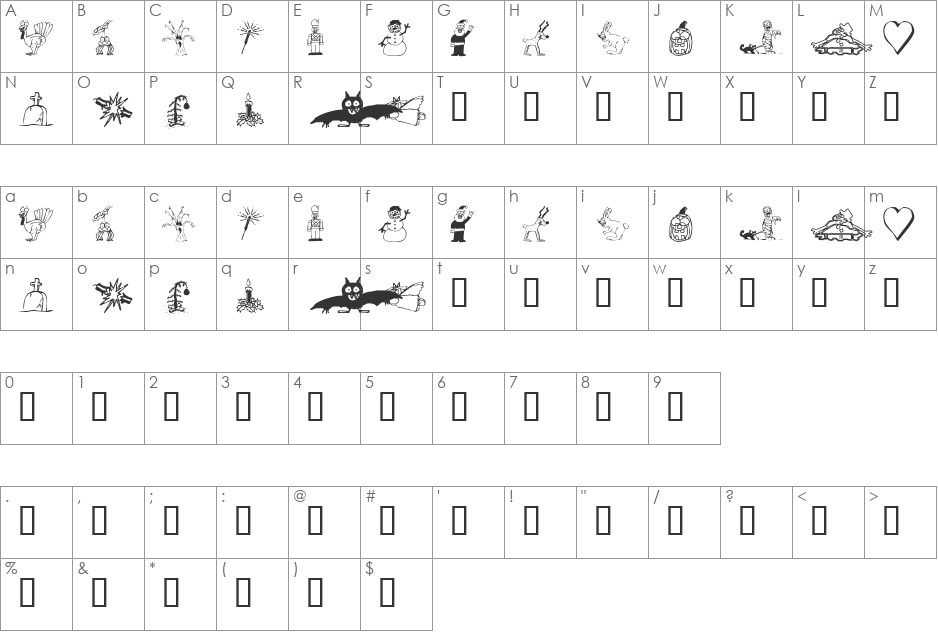 KR Silly Art People font character map preview