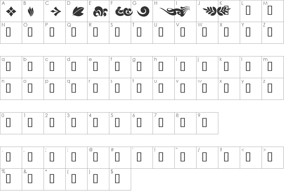 KR Simple Fleur font character map preview