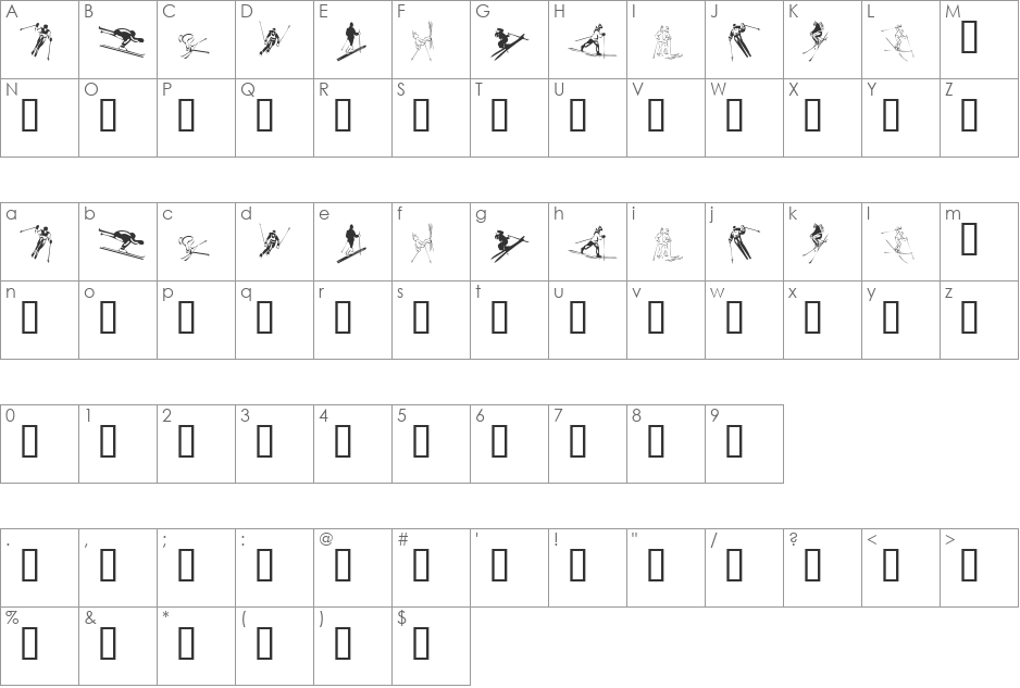 KR Ski font character map preview