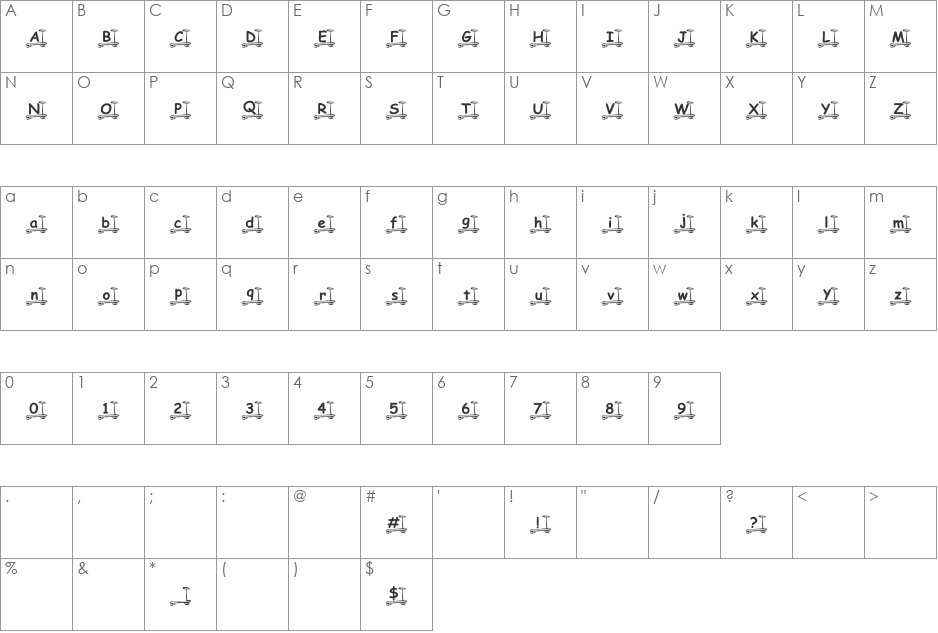 KR Skooter font character map preview