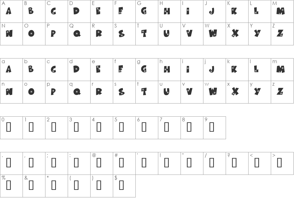 KR Snowflake font character map preview