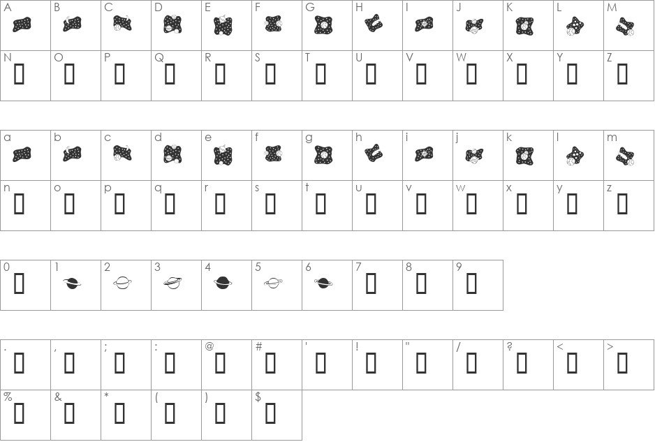 KR Space Dings font character map preview