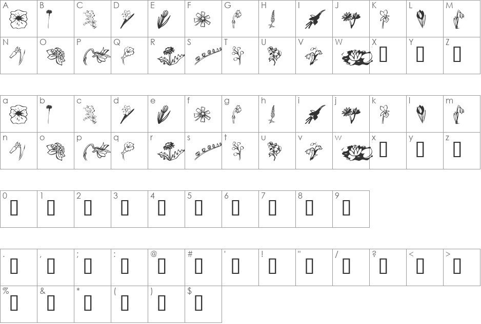 KR Spring Bounty font character map preview