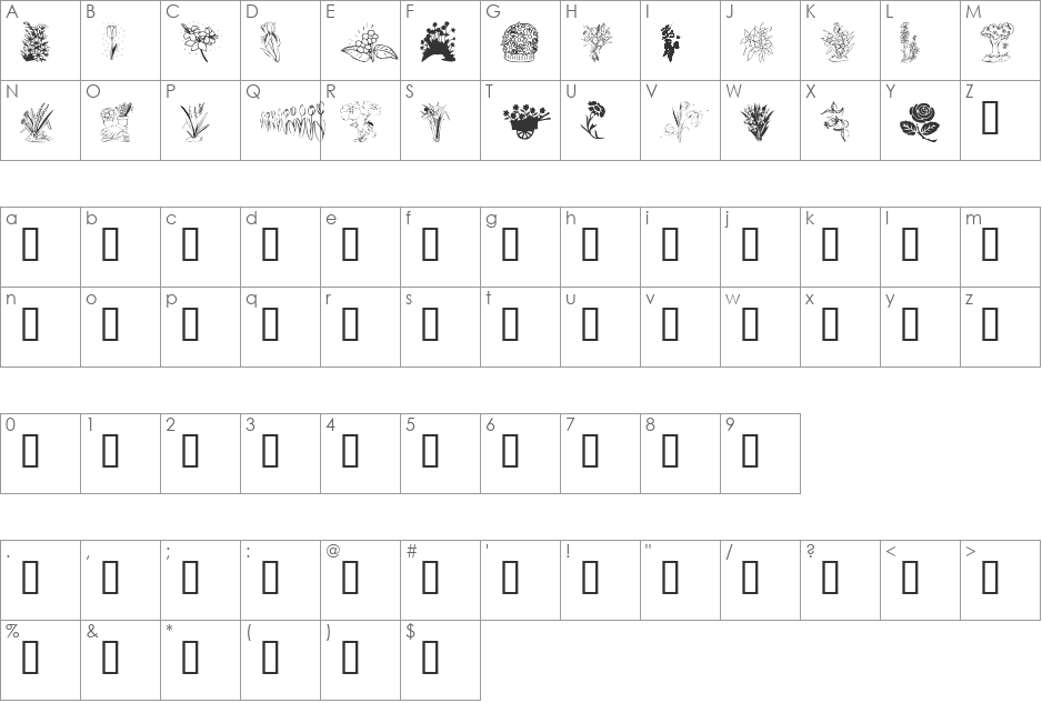 KR Spring Me Too! font character map preview