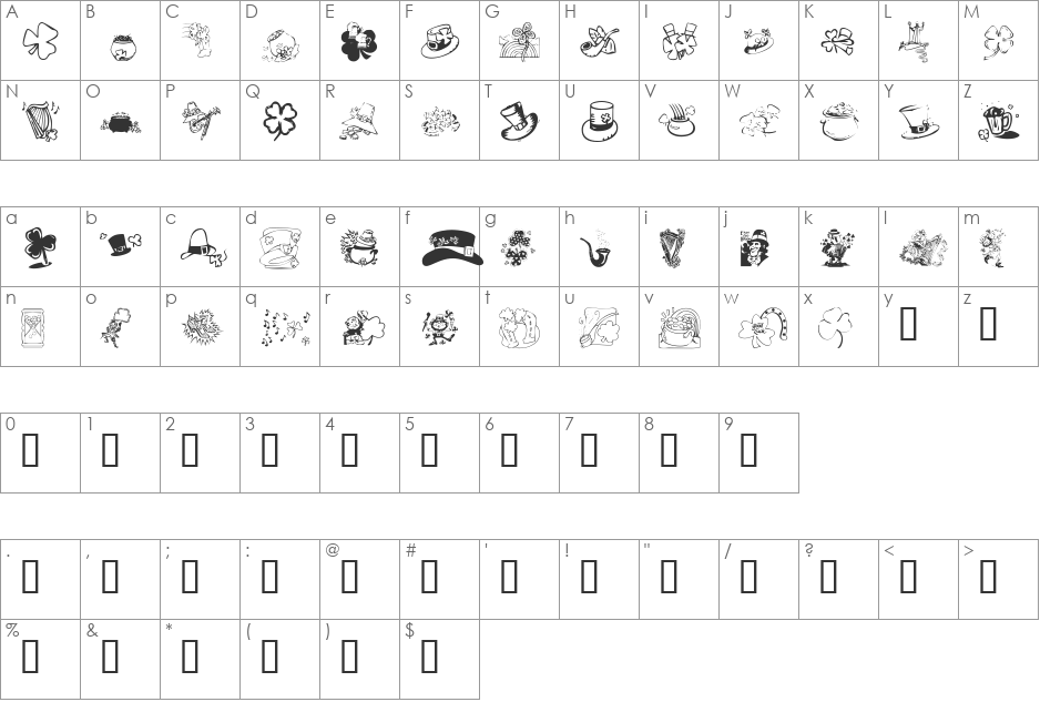 KR St Pat's 2003 font character map preview