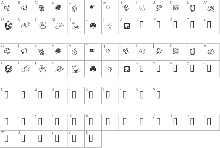 KR St Patricks Day Dings font character map preview