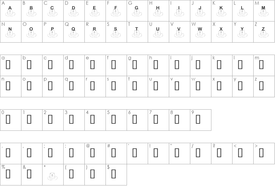 KR St. Patty's Hat font character map preview