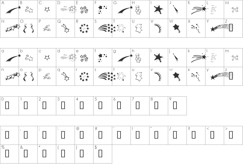 KR Starry Eyed font character map preview