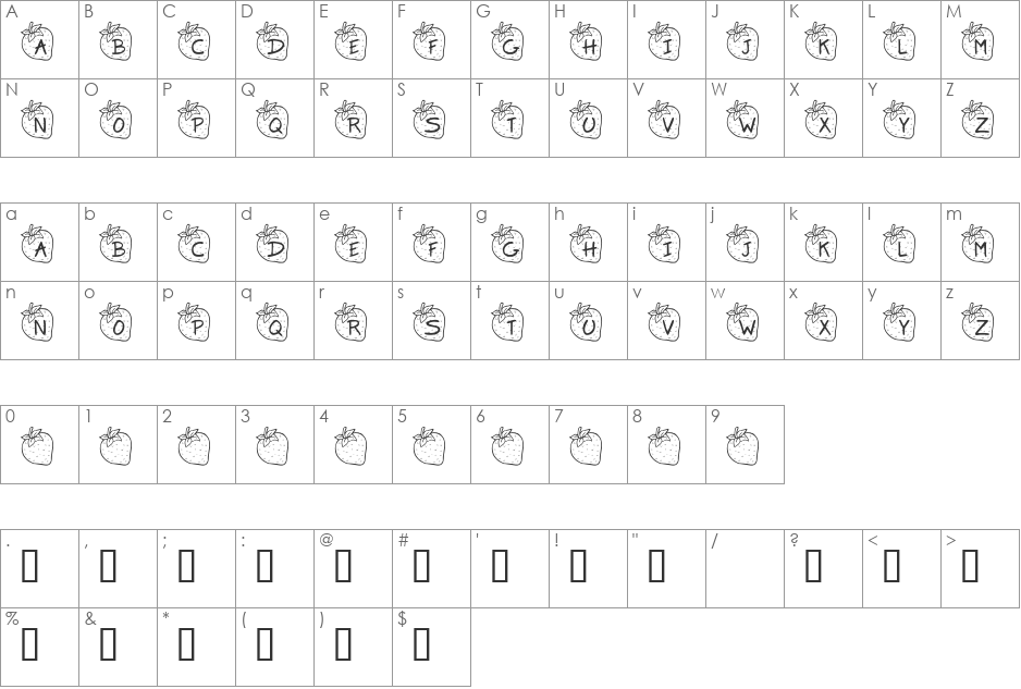 KR Strawberry font character map preview