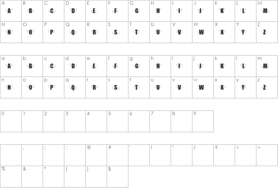 KR Strong Man font character map preview