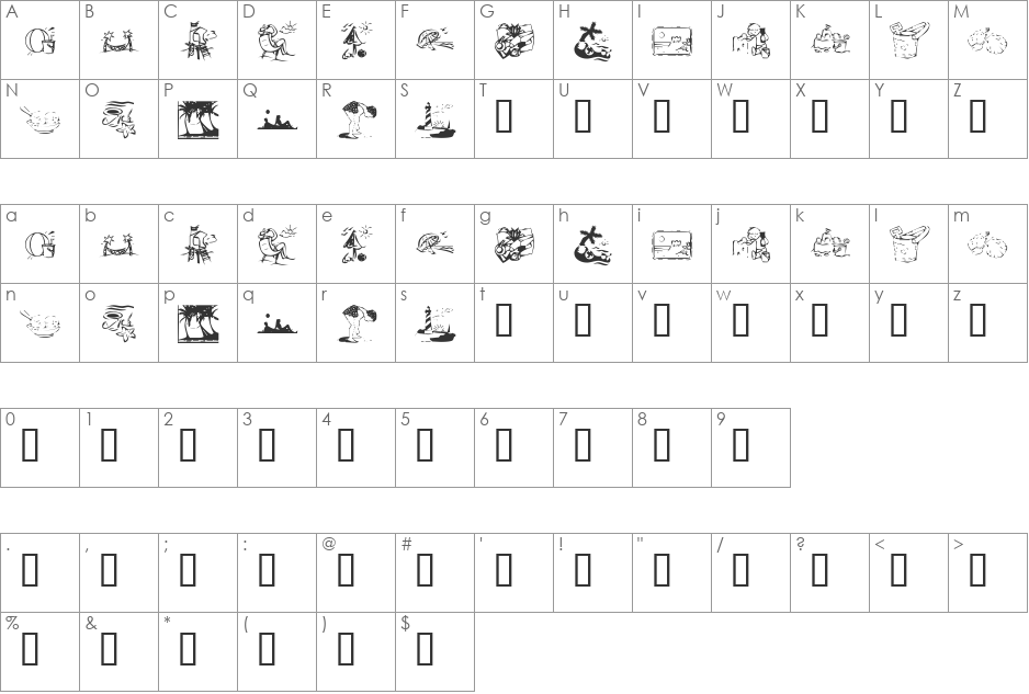 KR Summer Vacation 2002 font character map preview