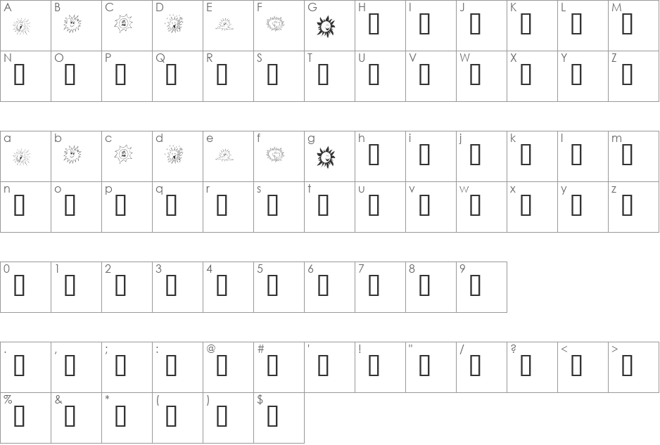 KR Sun Dings font character map preview