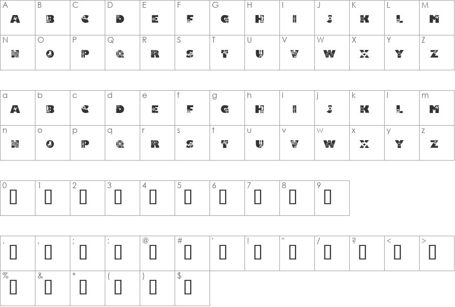KR Super 70's font character map preview