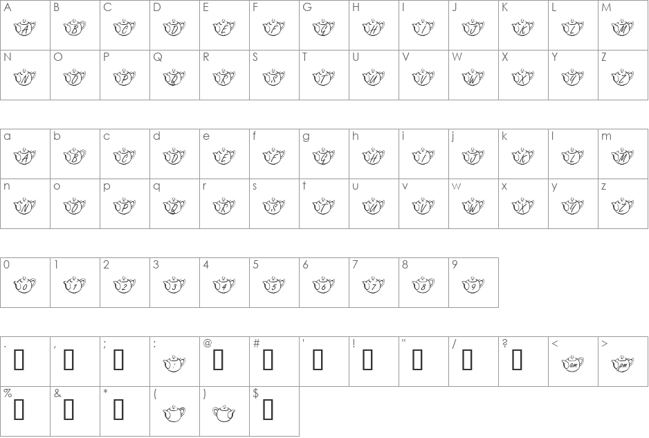 KR Tea Time font character map preview