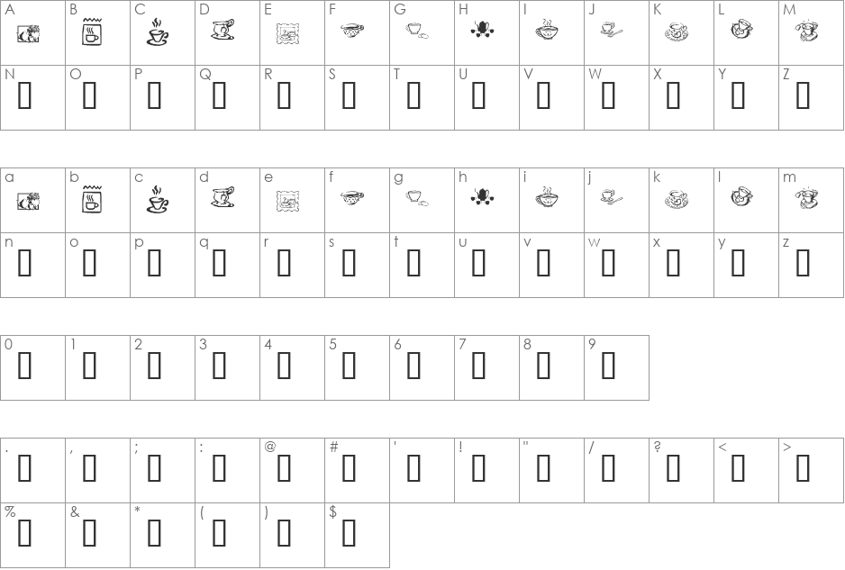 KR Teatime Dings font character map preview