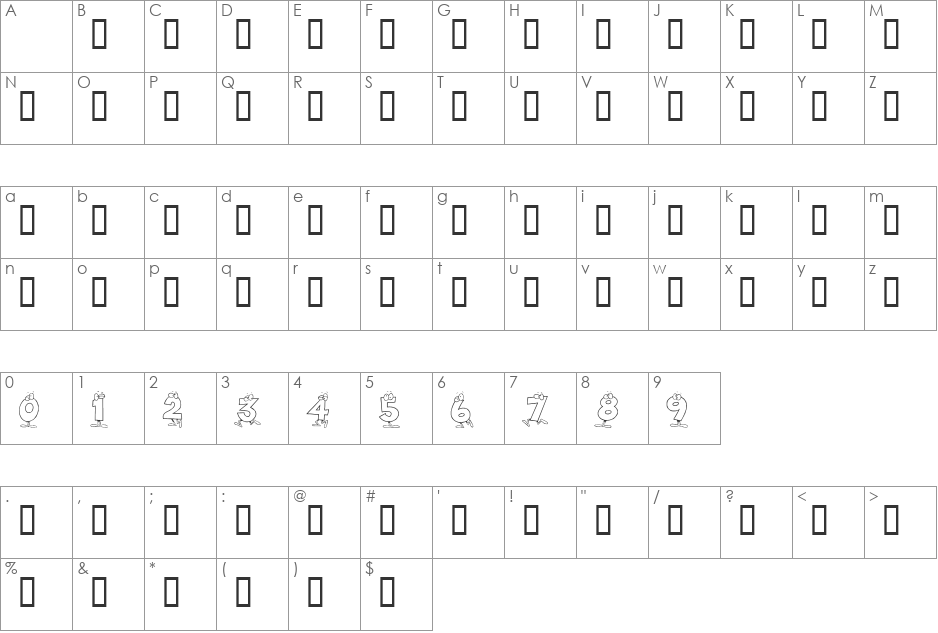 KR Toon Numbers font character map preview