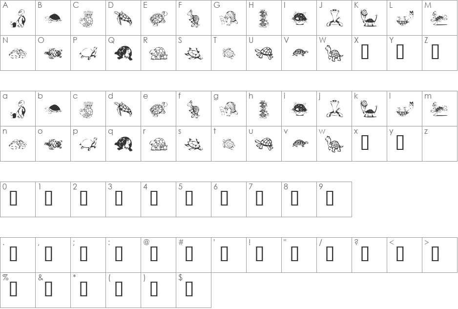 KR Turtles For Julie font character map preview