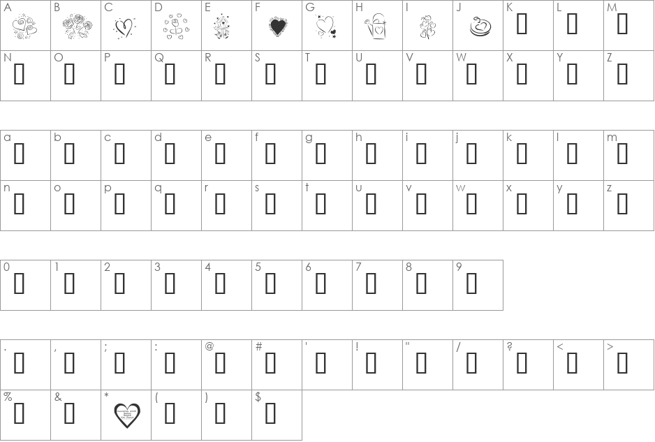 KR Valentines 2006  font character map preview