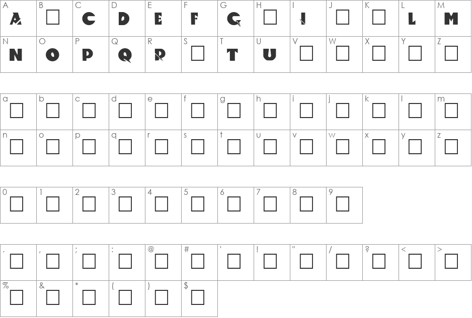 ACCELERATOR font character map preview