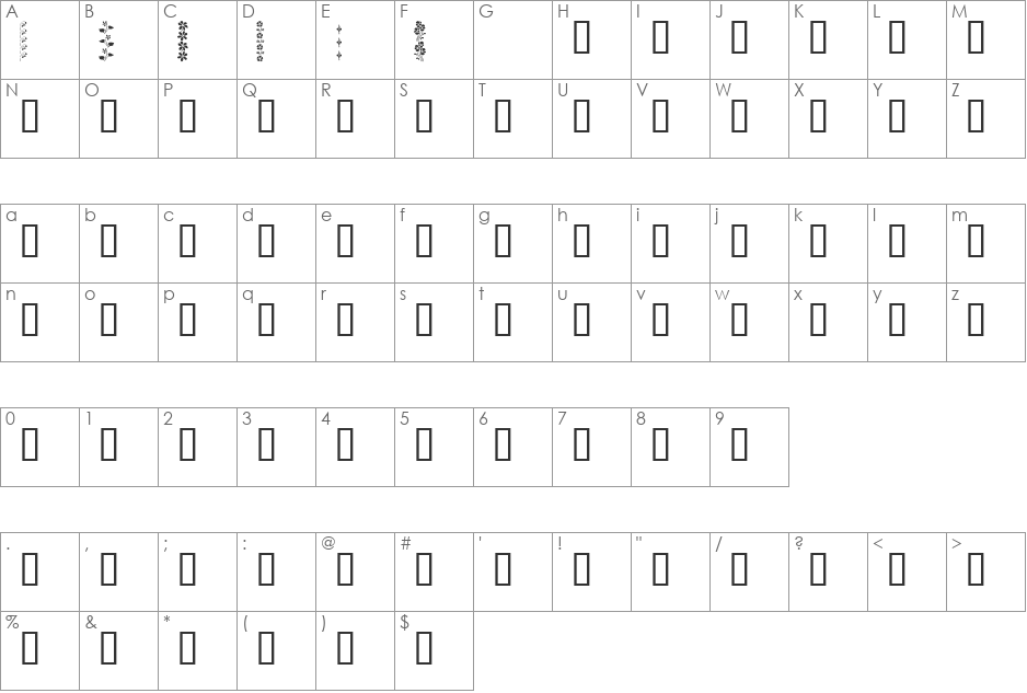 KR Vertical Flair font character map preview