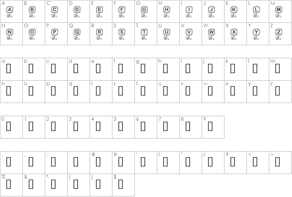 KR Washington font character map preview