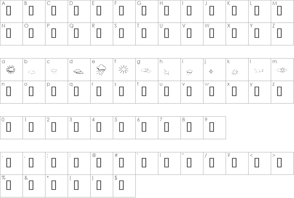 KR Weather Dings font character map preview