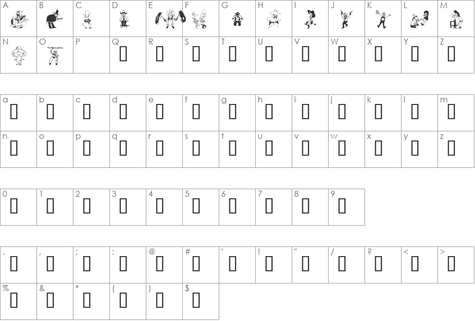 KR Wild West font character map preview
