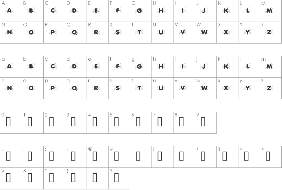 KR Wings On High font character map preview
