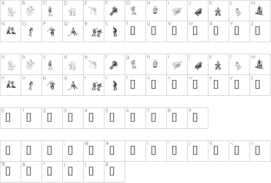 KR Winter Sports font character map preview