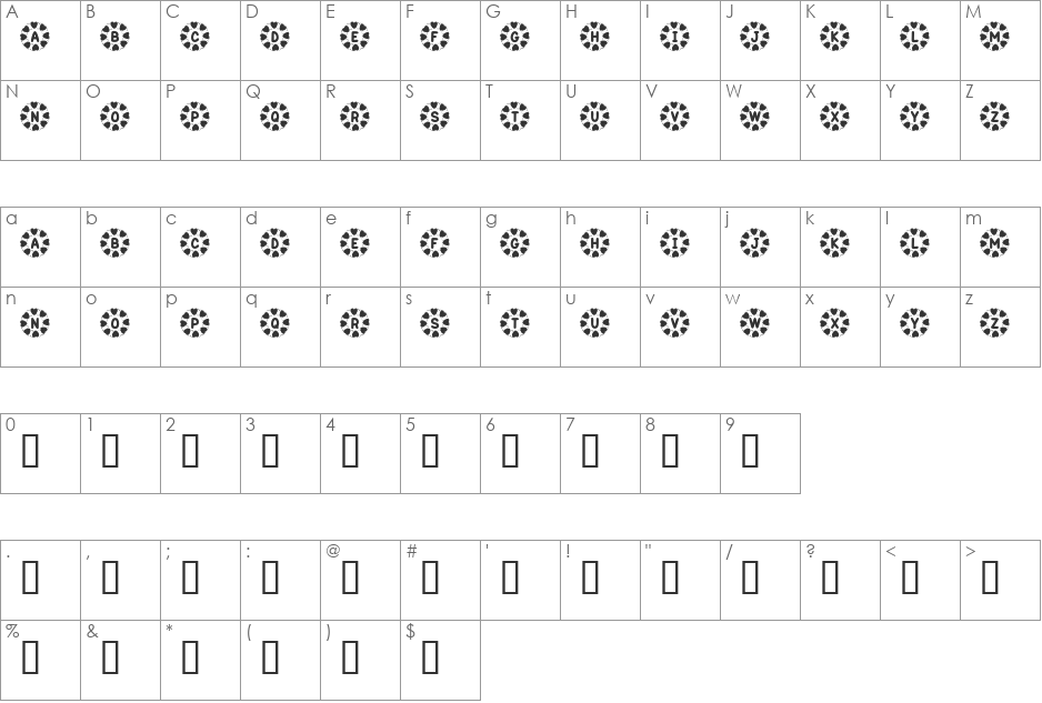 KR Wreath Of Hearts font character map preview