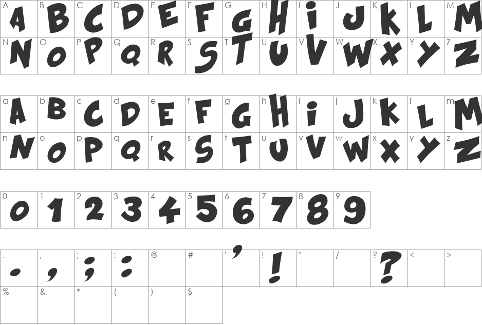 Kraash font character map preview