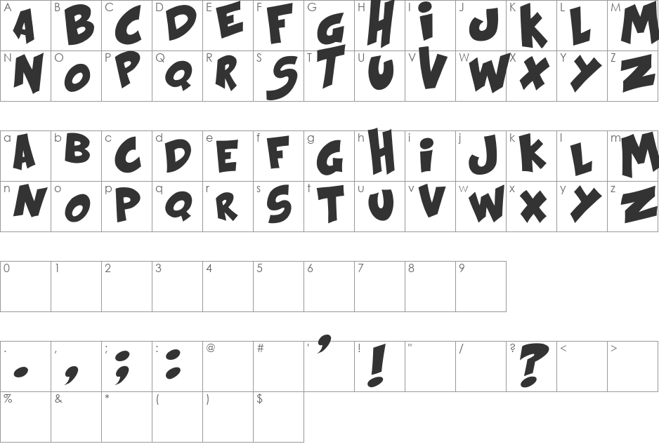 Kraash Black font character map preview