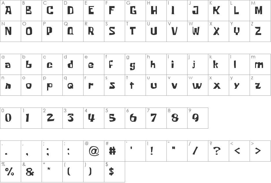 Krabby Patty font character map preview