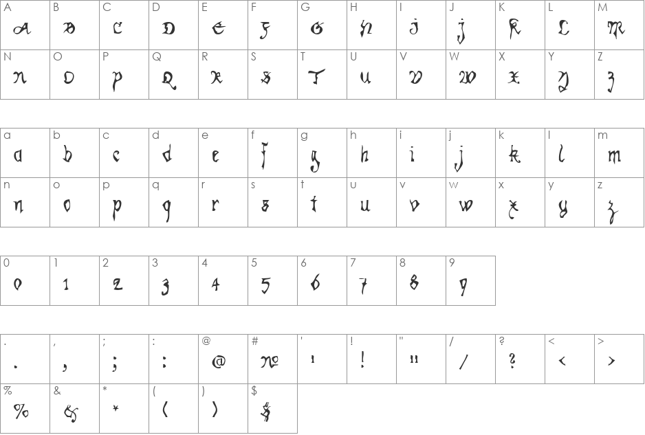 Kracklite font character map preview