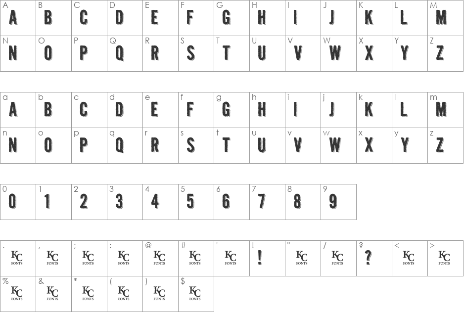 Kraft Nine font character map preview