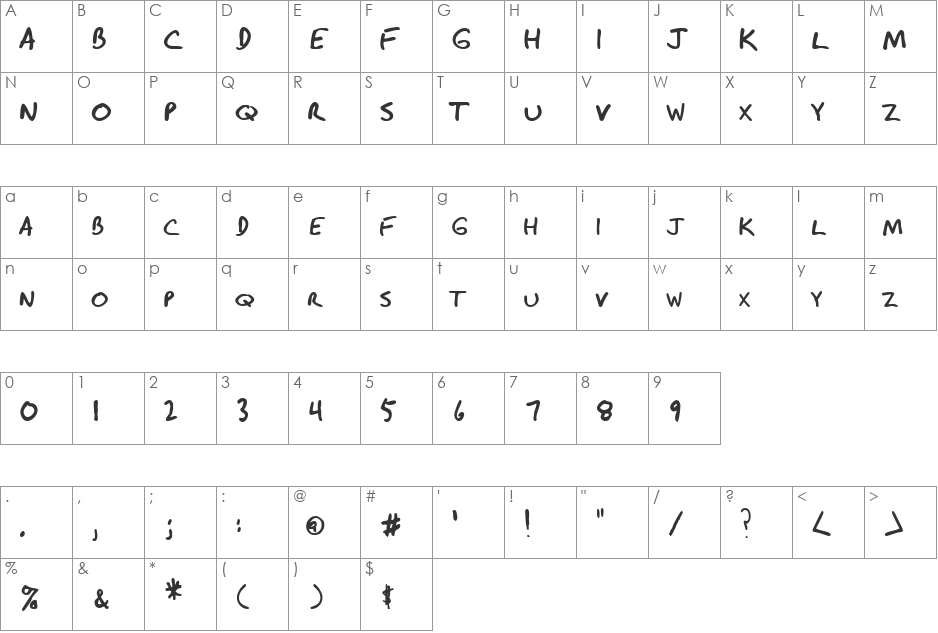 Krahling font character map preview