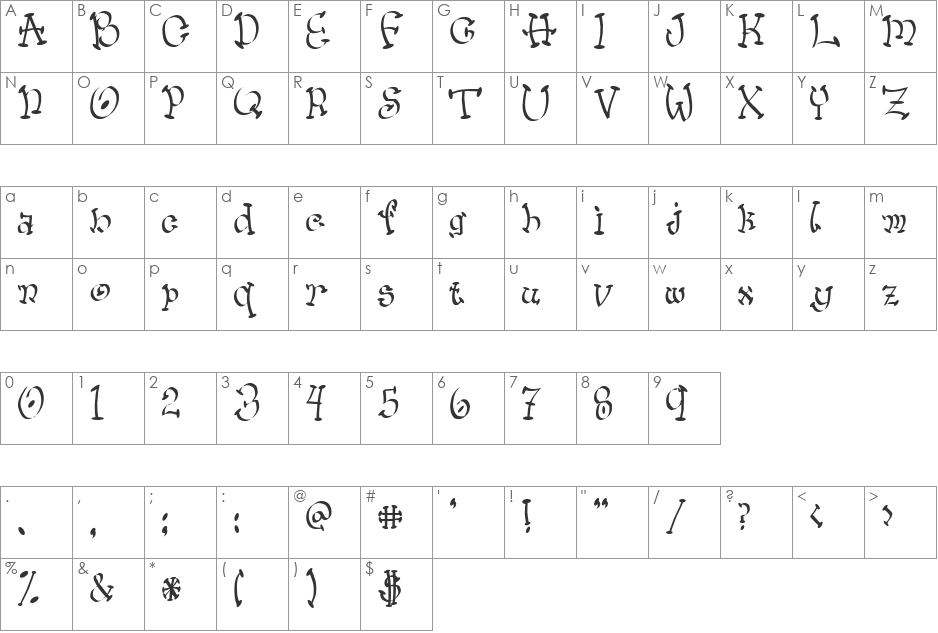 Krak Jak font character map preview