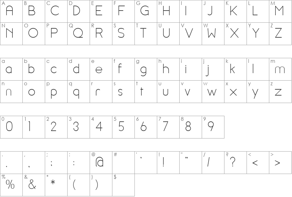 Kraken font character map preview