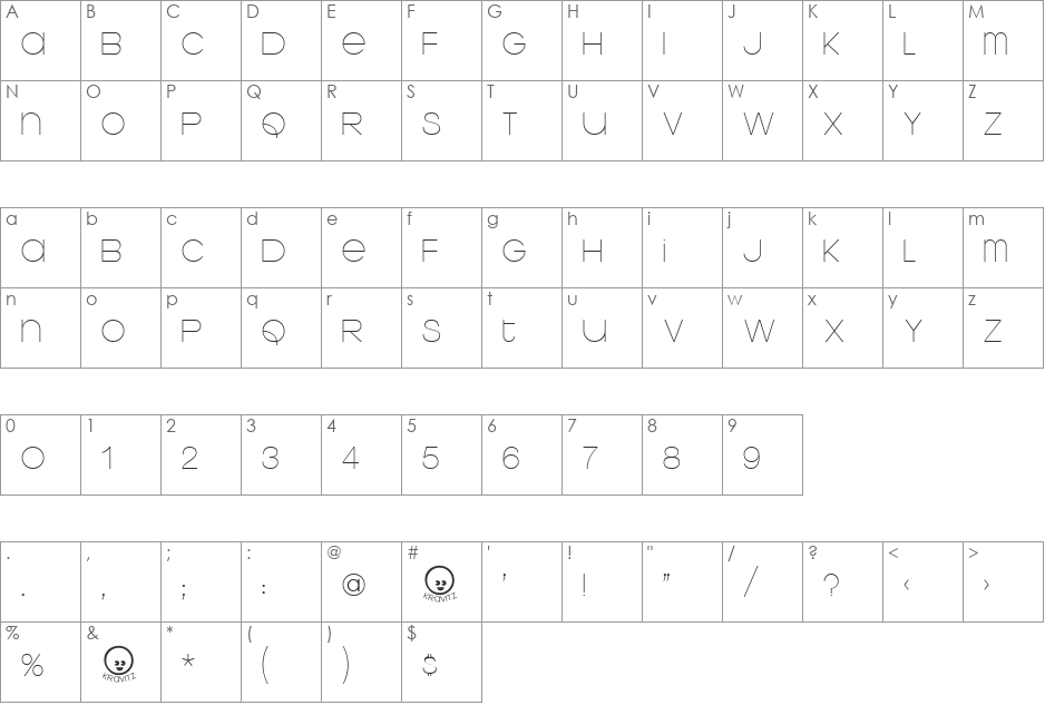 Kravitz font character map preview