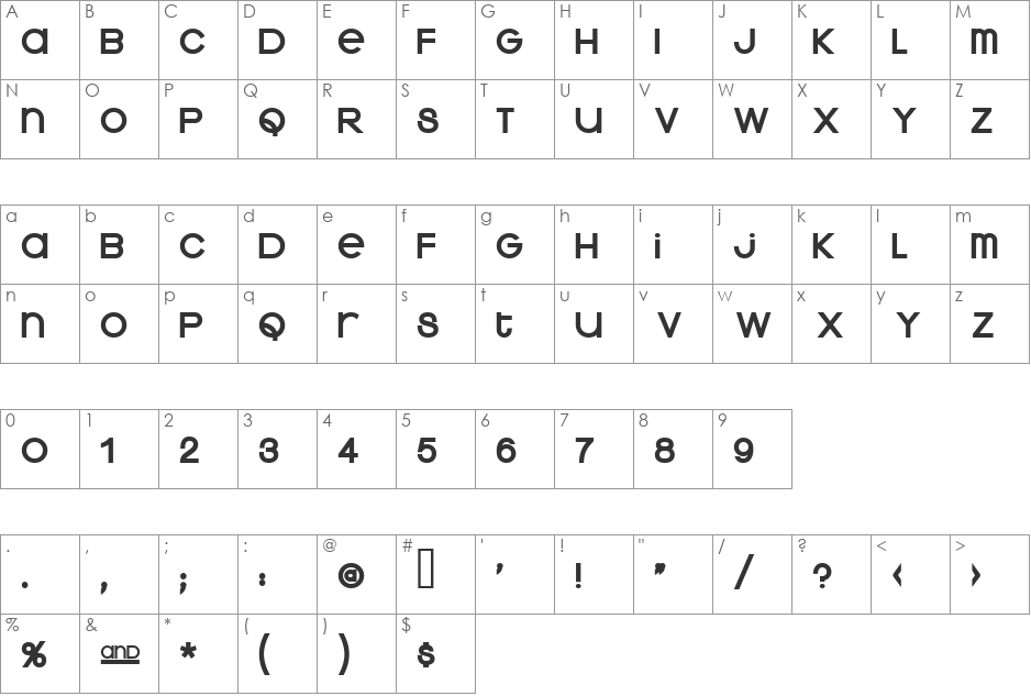 Kravitz Extra Thermal font character map preview